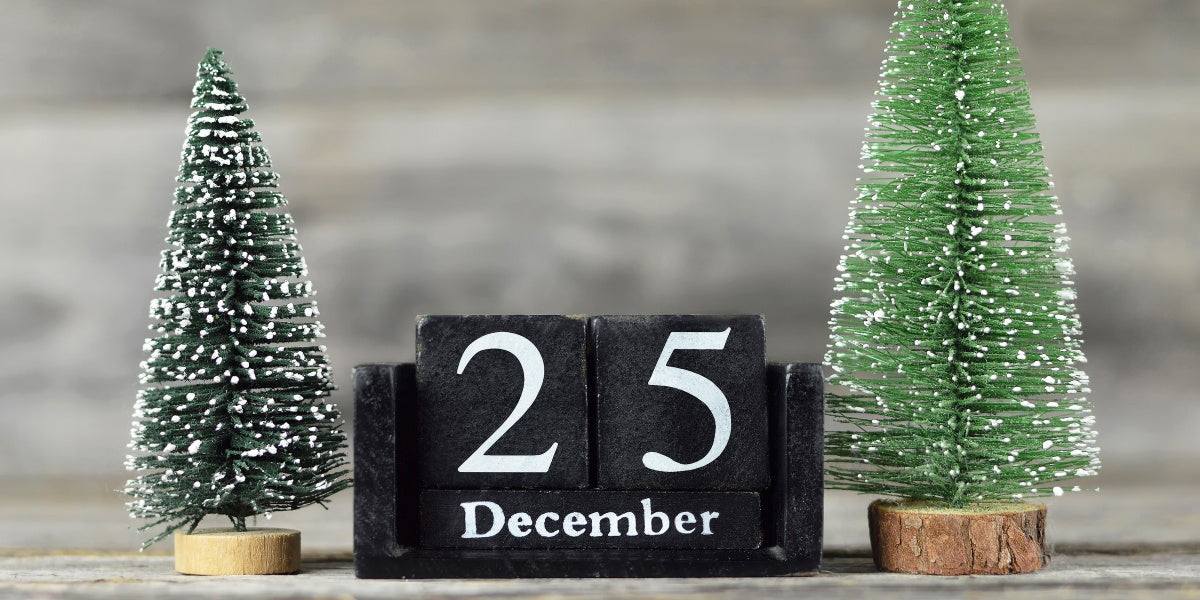 Wooden retro calendar and Christmas trees. Creative Christmas composition.