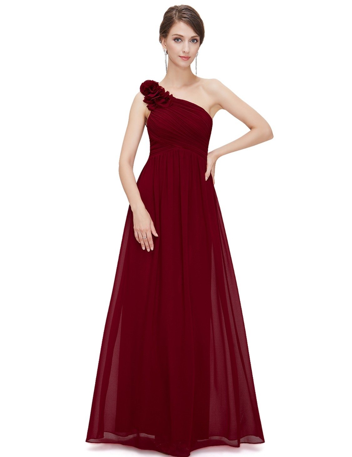 one shoulder burgundy bridesmaid dress