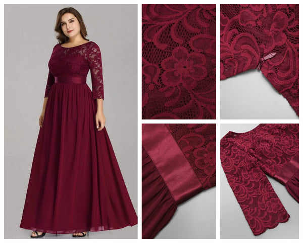 Elegant Plus Size Lace Formal Dress with Half Sleeves