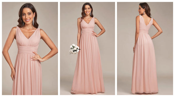 Sleeveless V-Neck Plain Chiffon Maxi Bridesmaid Dress