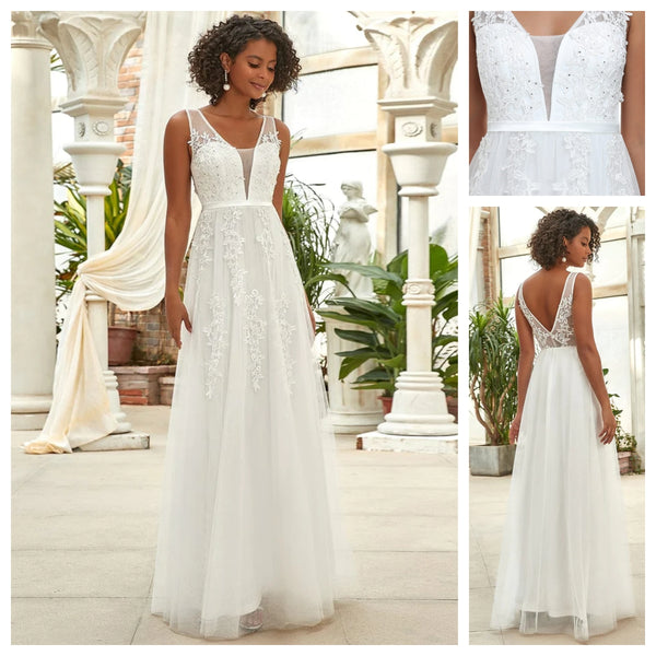 Maxi Long Elegant Ethereal Tulle Simple Wedding Dress