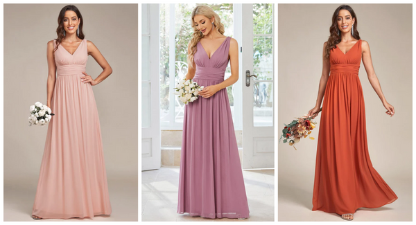 Sleeveless V-Neck Plain Chiffon Maxi Bridesmaid Dresses