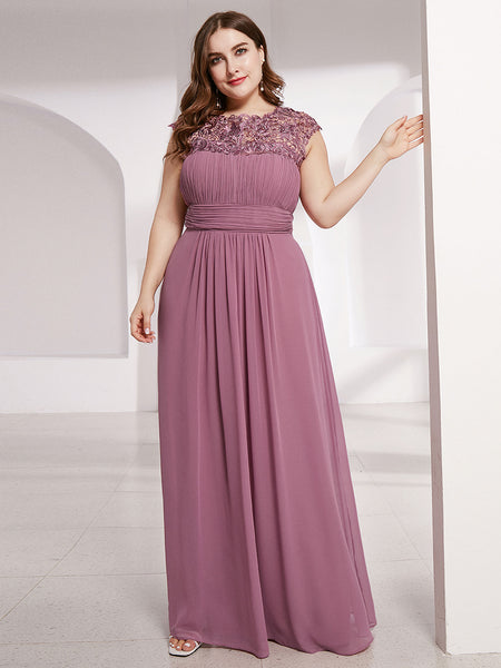 Plus Size Elegant Maxi Long Lace Cap Sleeve Mother Dress
