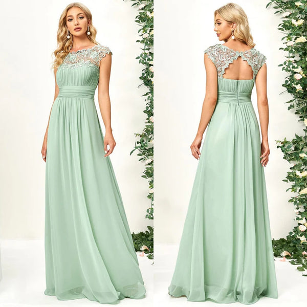 Maxi Long Sage Green Lace Bridesmaid Dress