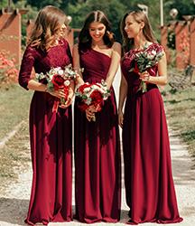 rose gold and red bridesmaid dresses