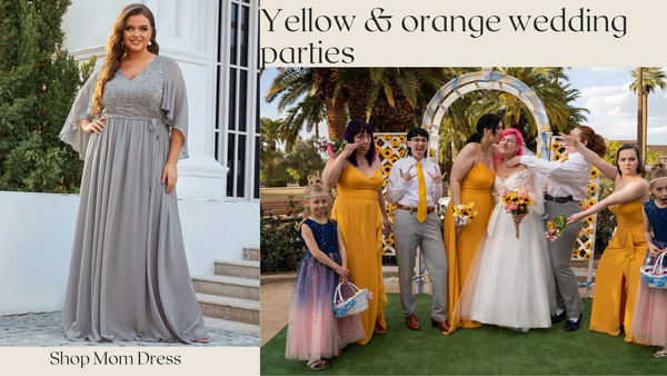 color of mother dresses matches with yellow and orange wedding parties