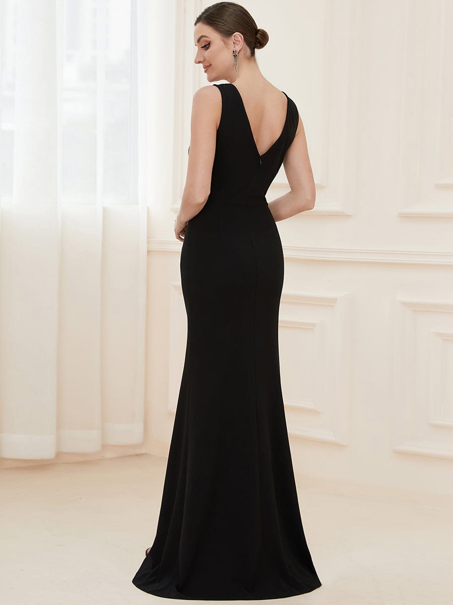 Front High Slit V-Neck Wrap Waist Knit Evening Dress