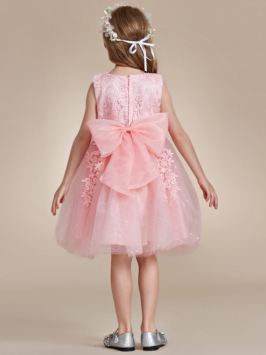 Elegant Lace Sleeveless Embroidered A-Line Flower Girl Dress with Bowknot