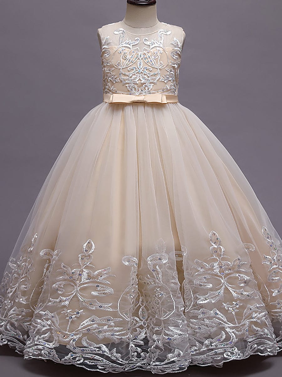 Gorgeous Applique Princess Dress for Flower Girl with Bowknot