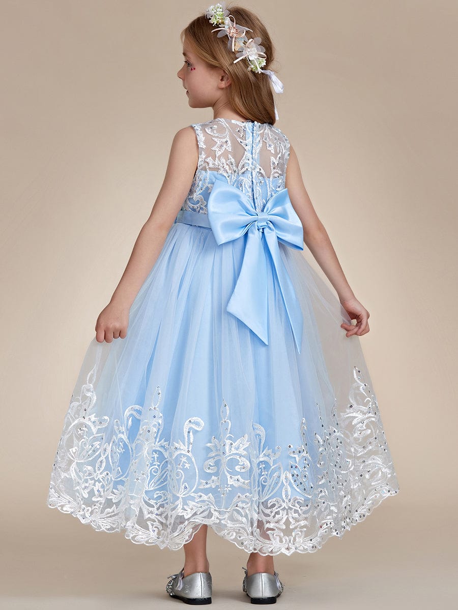 Gorgeous Applique Princess Dress for Flower Girl with Bowknot