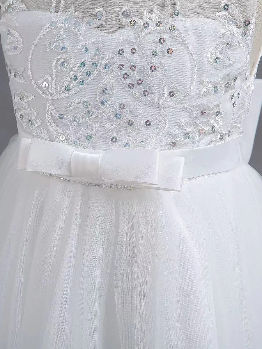 Gorgeous Applique Princess Dress for Flower Girl with Bowknot