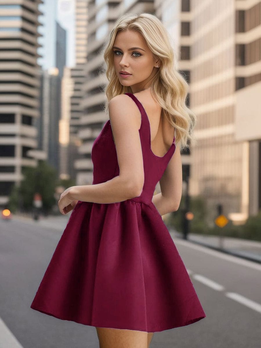 Chic Square Neck Open Back A-line Satin Homecoming Dress