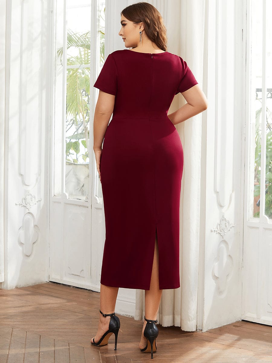 Short Sleeves V-Neck Tie-Waist Sheath Wedding Guest Dress