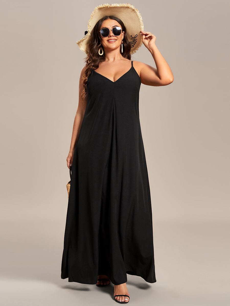 Loose Spaghetti Strap A-Line Summer Beach Vacation Maxi Dress