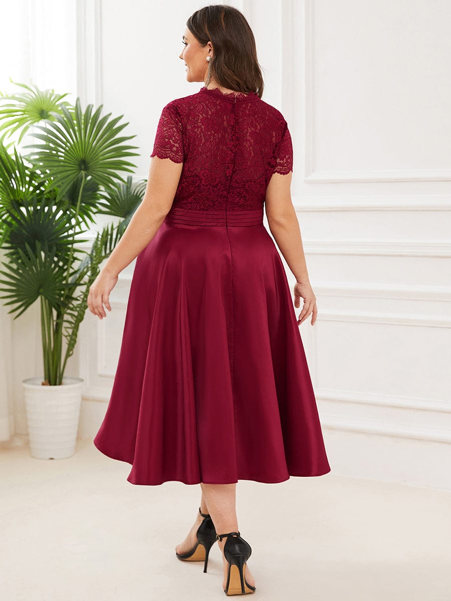 Custom Size V-neck Lace Bodice A-line Cocktail Dress with Sleeves