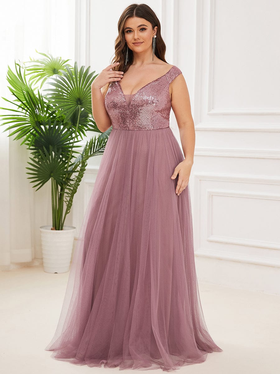 Custom Size A-line Sequin Off the Shoulder Maxi Tulle Evening Dress