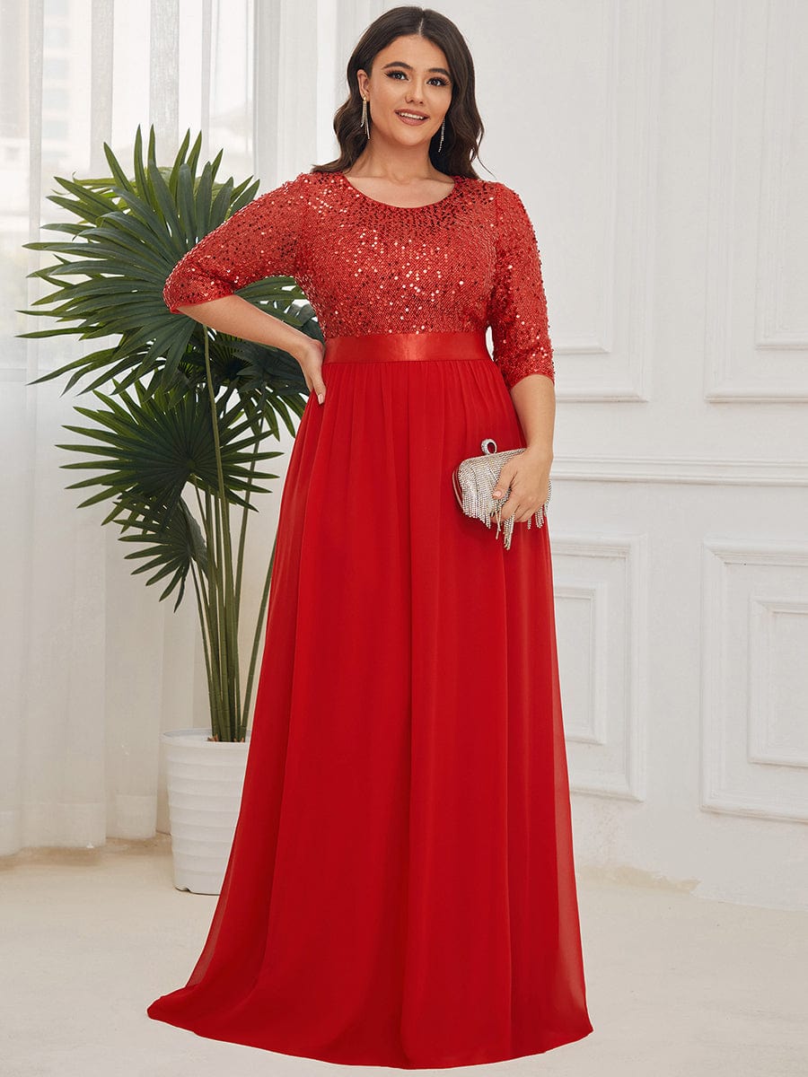 Elegant Round Neckline Long Sleeves Sequin Evening Dress