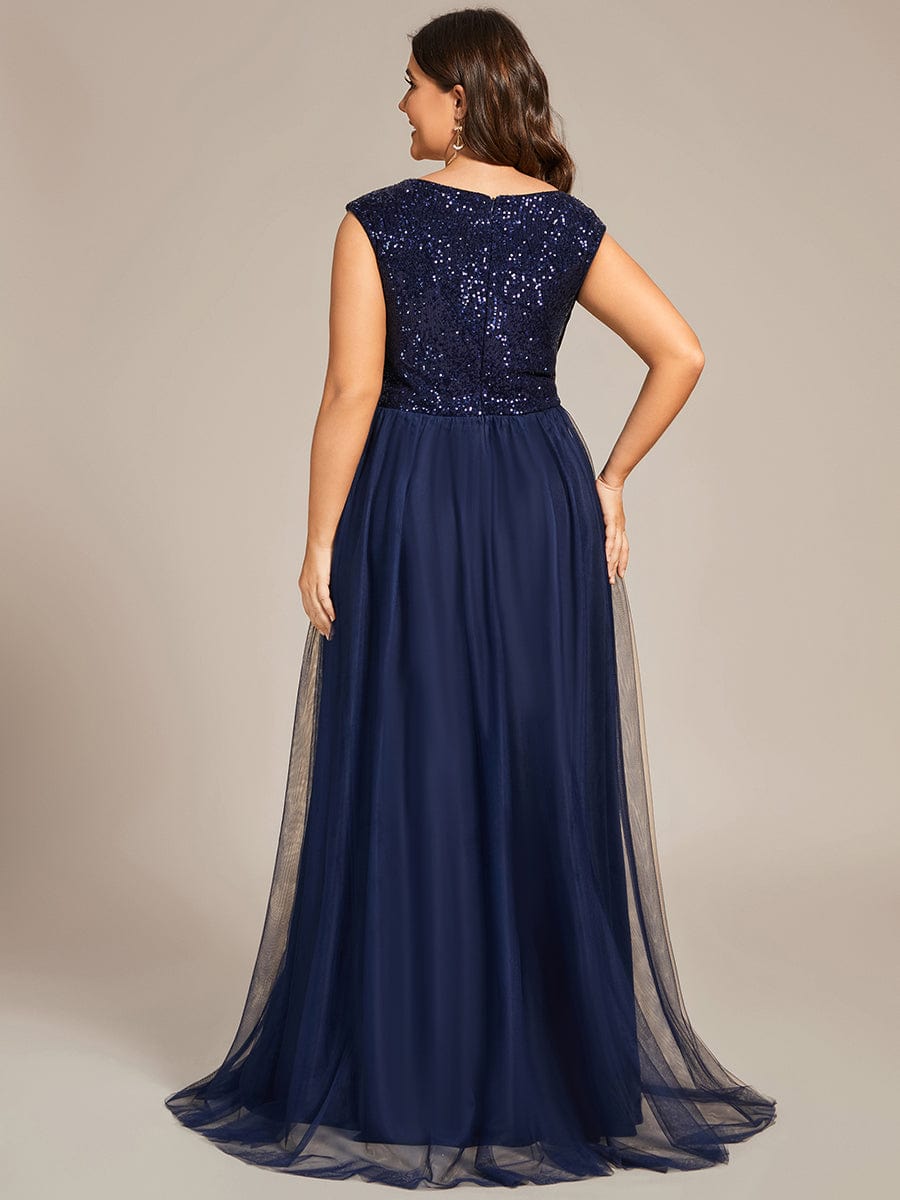 Sleeveless Tulle Sequin A-Line Plus Size Evening Dress - Ever