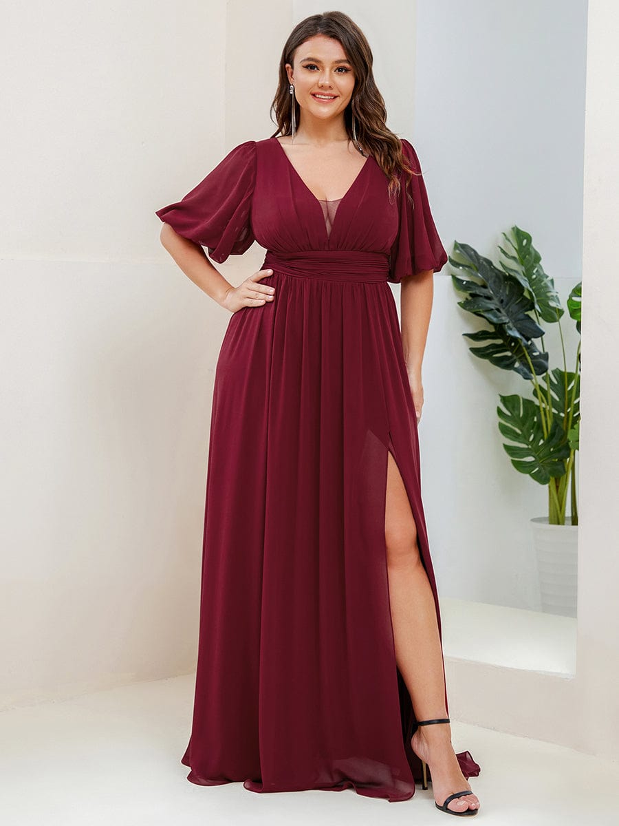 Custom Size V-Neck Front Slit Chiffon Evening Dress