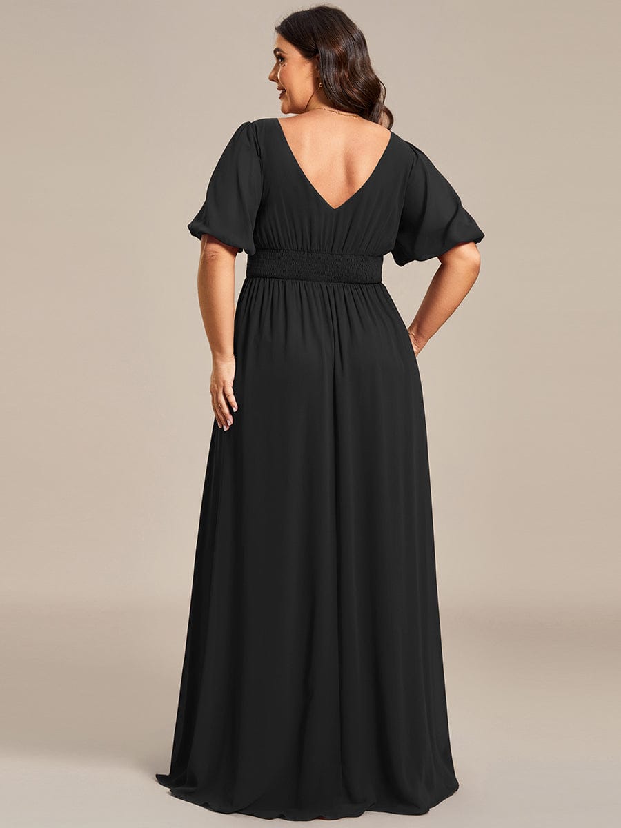 Chiffon Illusion V-Neck Flutter Sleeve Front Slit Evening Dress