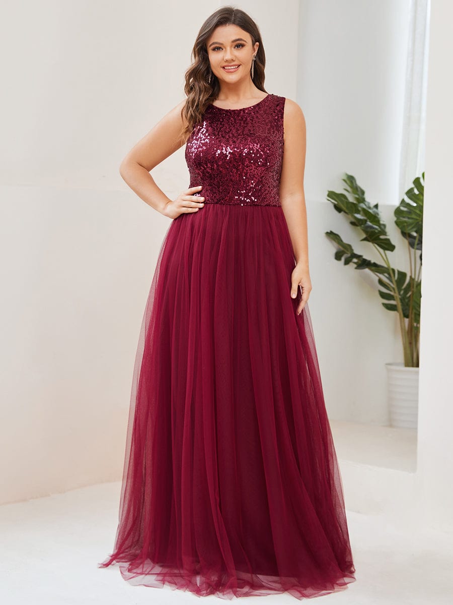 Sequin Sleeveless Lace-Up Tulle Evening Dress