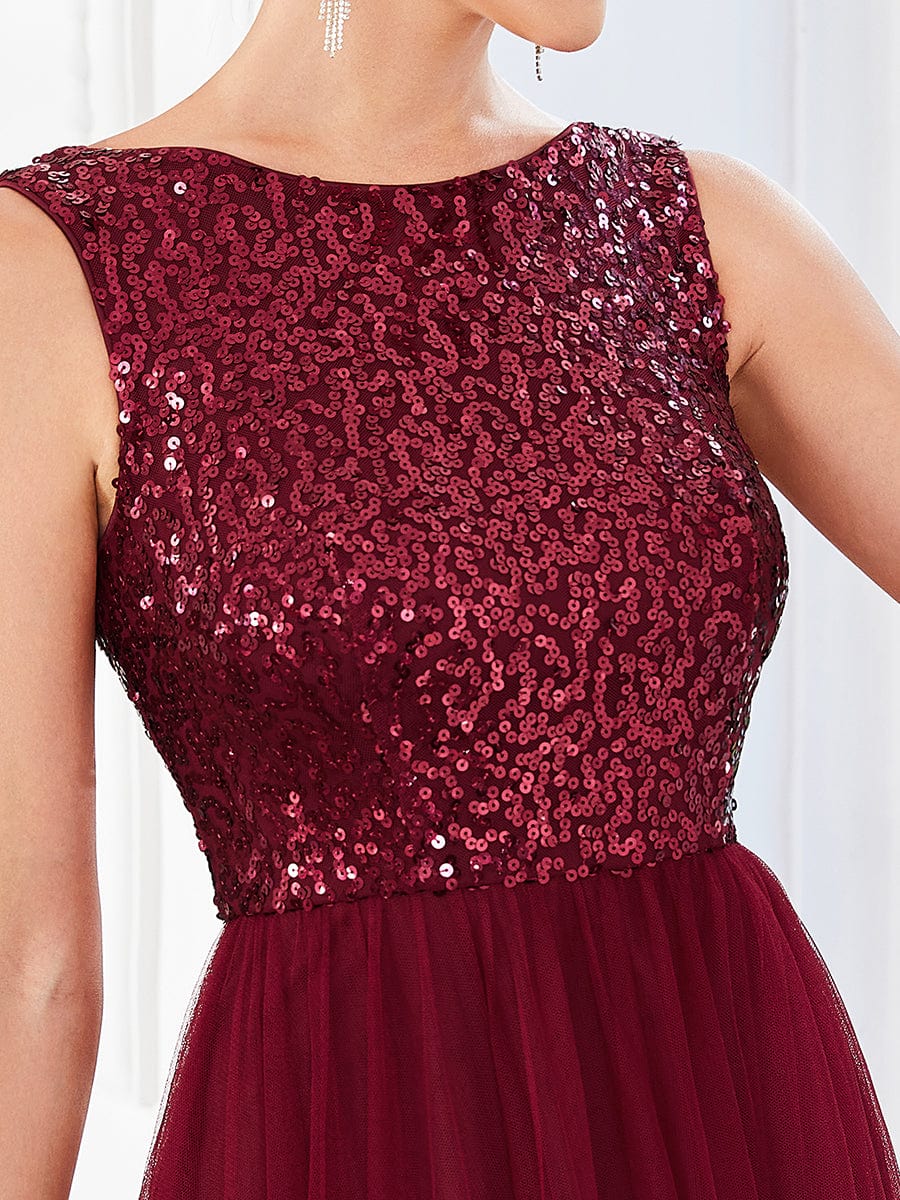 Sequin Sleeveless Lace-Up Tulle Evening Dress