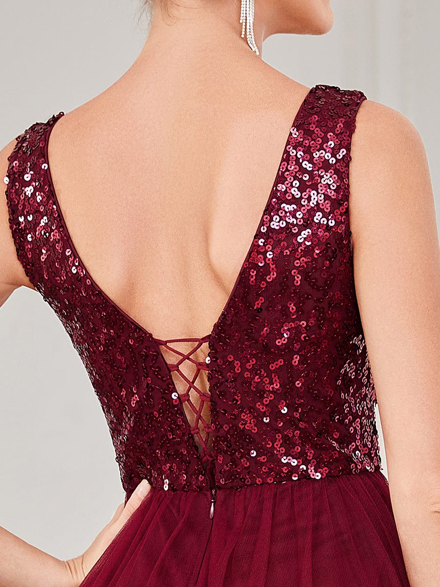 Sequin Sleeveless Lace-Up Tulle Evening Dress