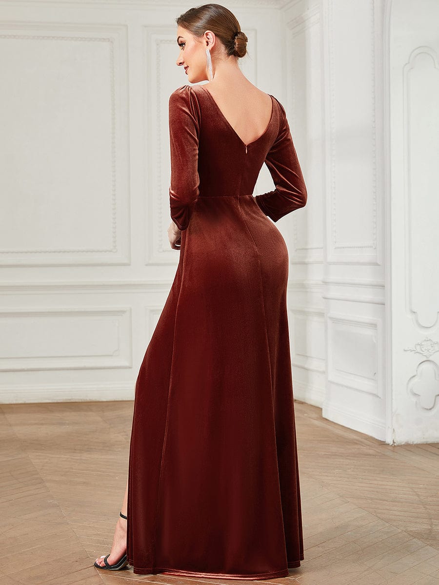 Vintage Plus Size Velvet V Neck Maxi Formal Evening Dress - Ever
