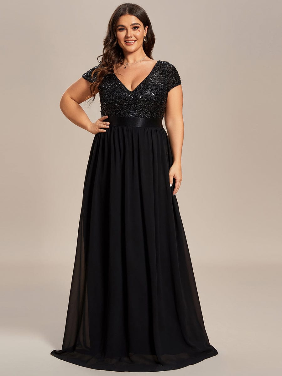 Empire Waist V-Neck Cap Sleeve Chiffon Formal Evening Dress