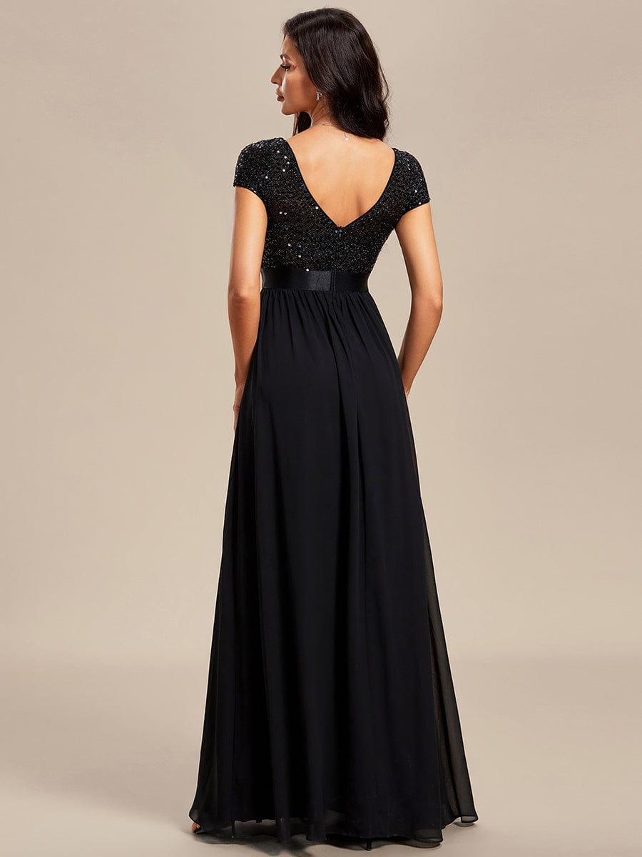 Empire Waist V-Neck Cap Sleeve Chiffon Formal Evening Dress