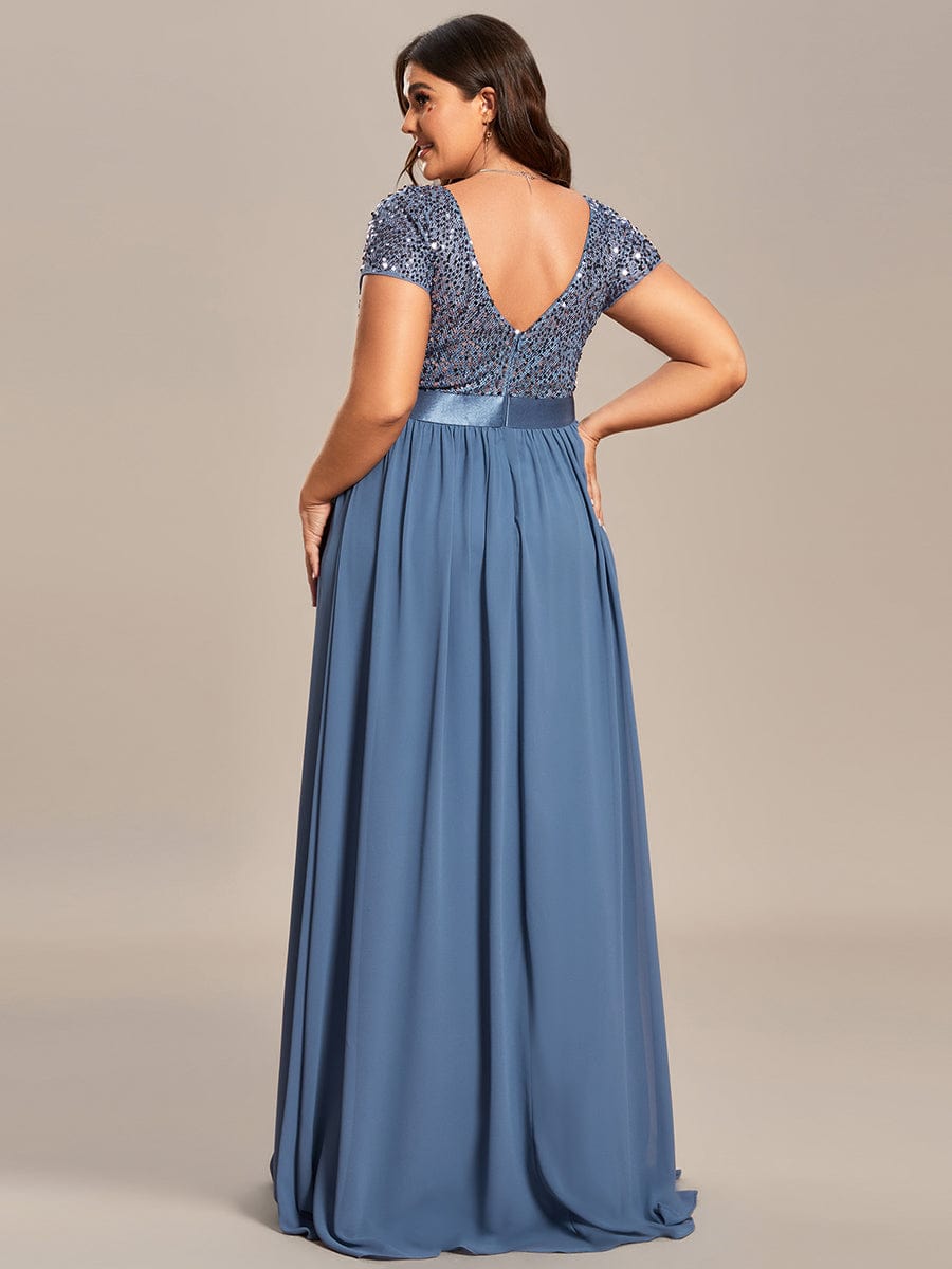 Empire Waist V-Neck Cap Sleeve Chiffon Formal Evening Dress