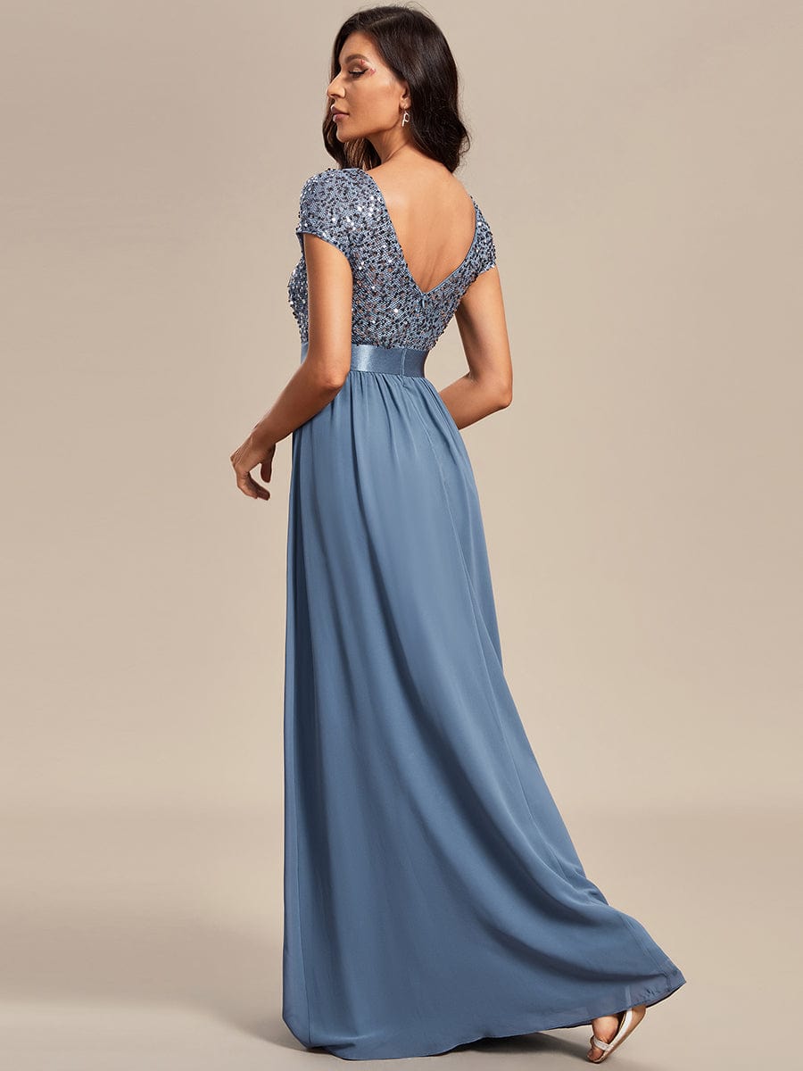 Empire Waist V-Neck Cap Sleeve Chiffon Formal Evening Dress