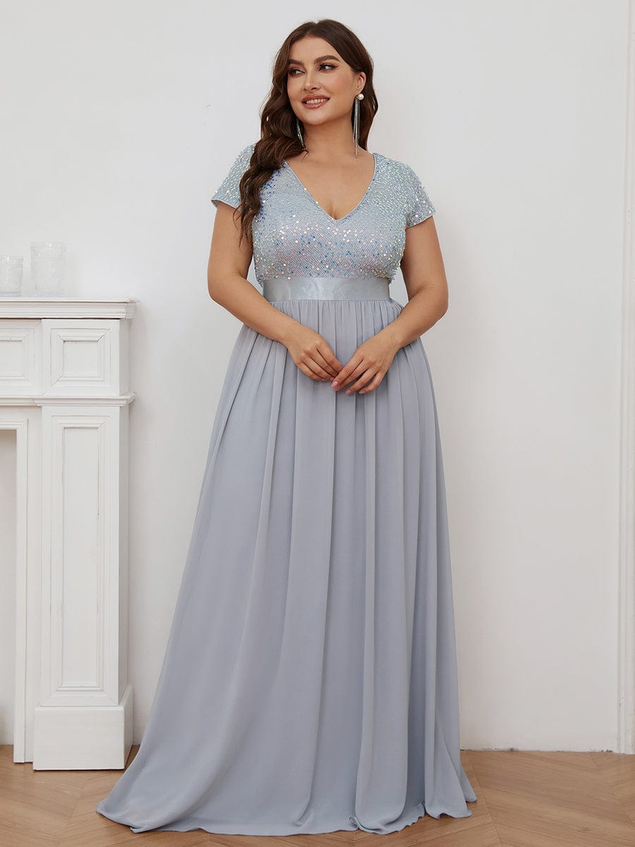 Empire Waist V-Neck Cap Sleeve Chiffon Formal Evening Dress