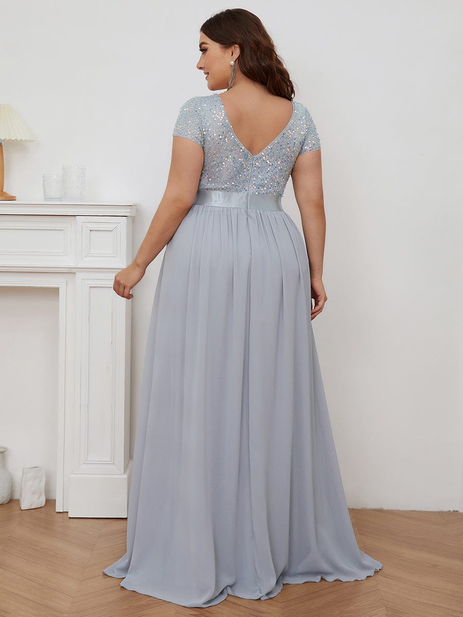 Empire Waist V-Neck Cap Sleeve Chiffon Formal Evening Dress