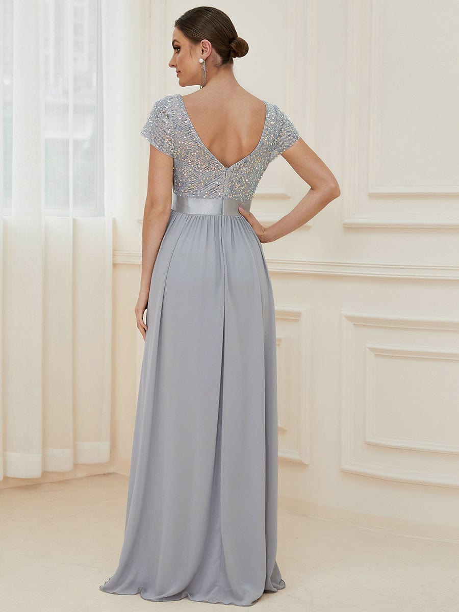 Empire Waist V-Neck Cap Sleeve Chiffon Formal Evening Dress