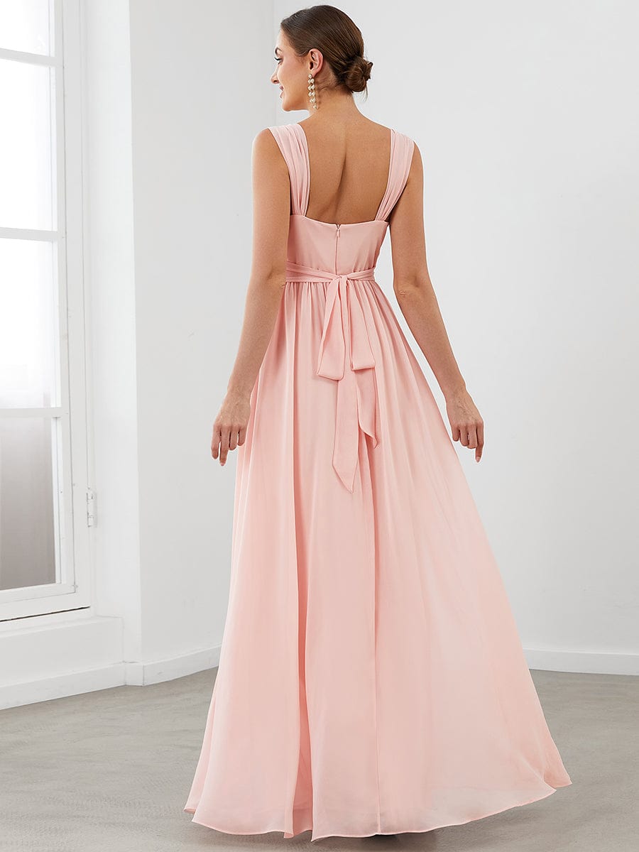 Sleeveless Chiffon Tie Waist A-Line Evening Dress