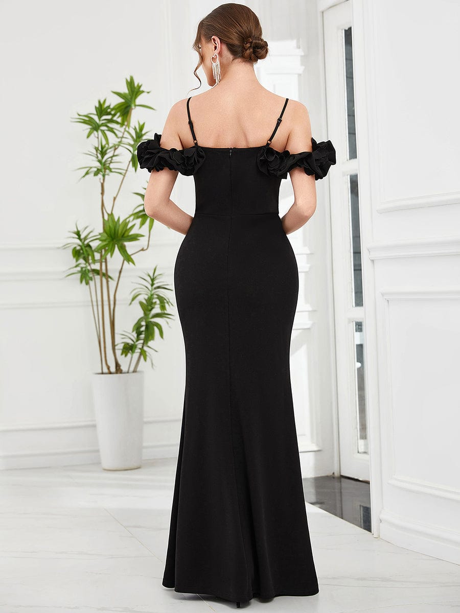 Floor Length V Neck Shiny Evening Dress with Side Slit