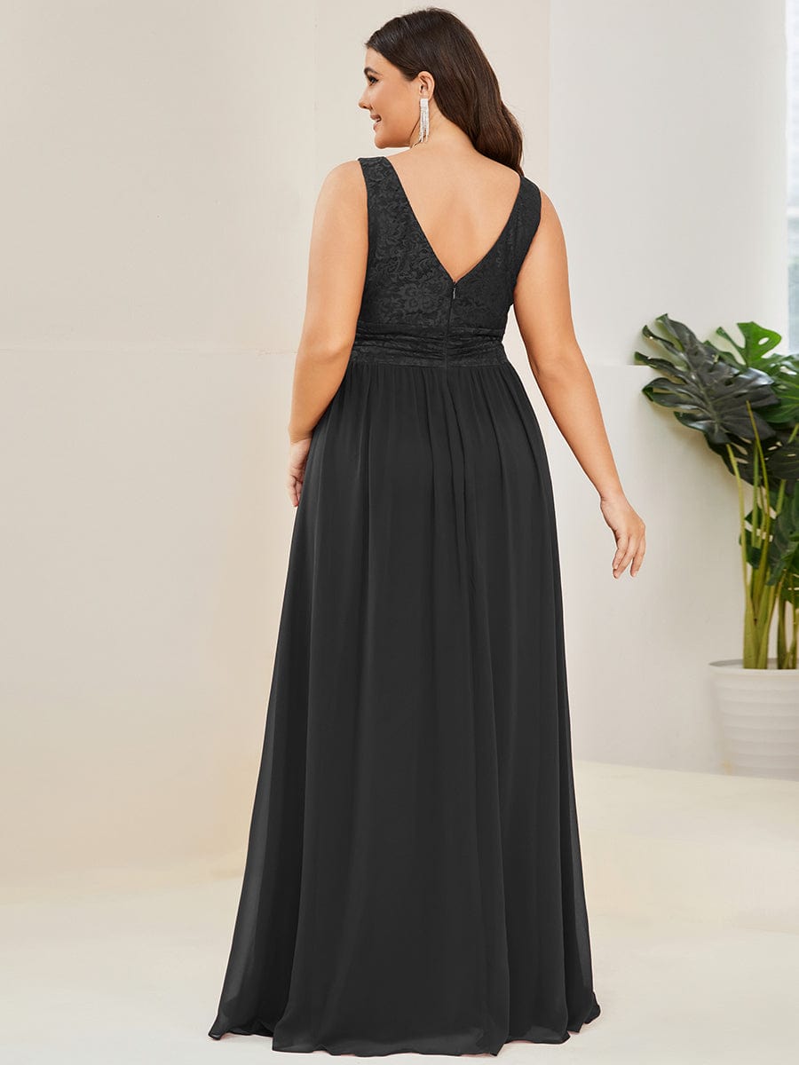 Lace Empire Waist V-Back Sleeveless Chiffon Evening Dress