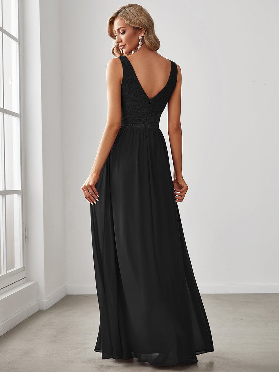 Lace Empire Waist V-Back Sleeveless Chiffon Evening Dress