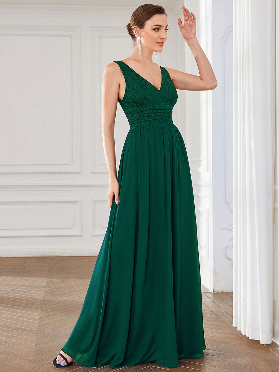 Lace Empire Waist V-Back Sleeveless Chiffon Evening Dress