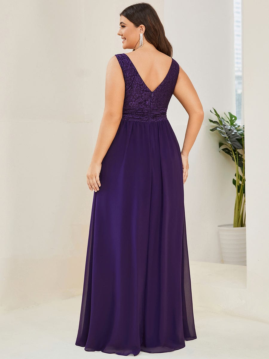 Plus Size Sleeveless Empire Waist V-Neck Chiffon Evening Dress