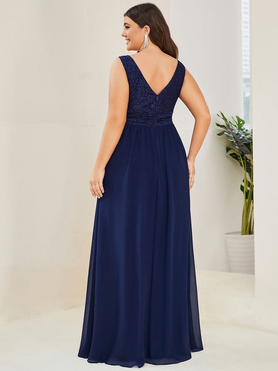 Plus Size Sleeveless Empire Waist V-Neck Chiffon Evening Dress