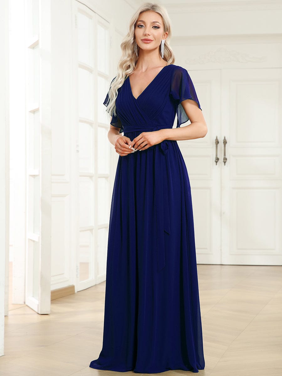 Custom Size Tie-Waist Pleated A-line Evening Dress