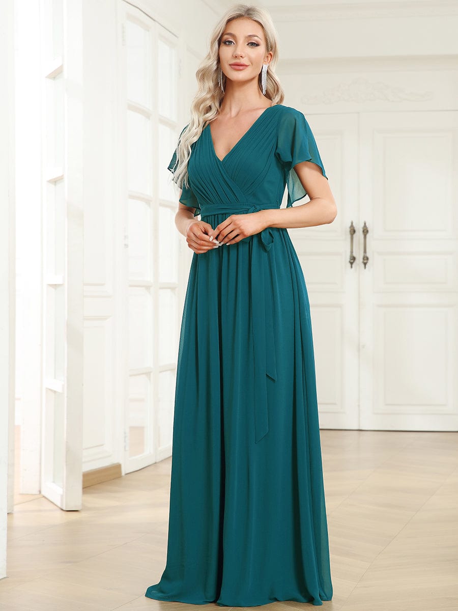 Custom Size Tie-Waist Pleated A-line Evening Dress