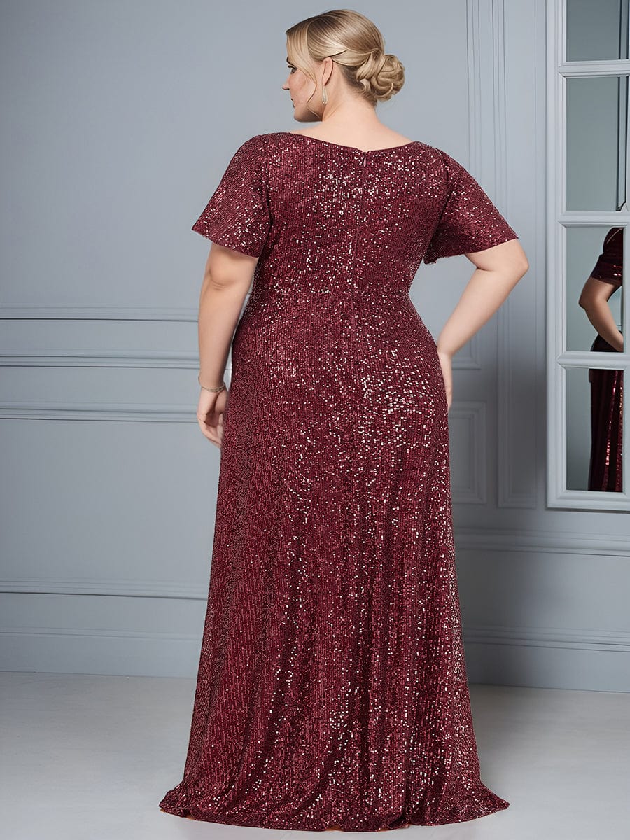 Plus Size V-Neck Cold Shoulder Floor-Length Evening Dress