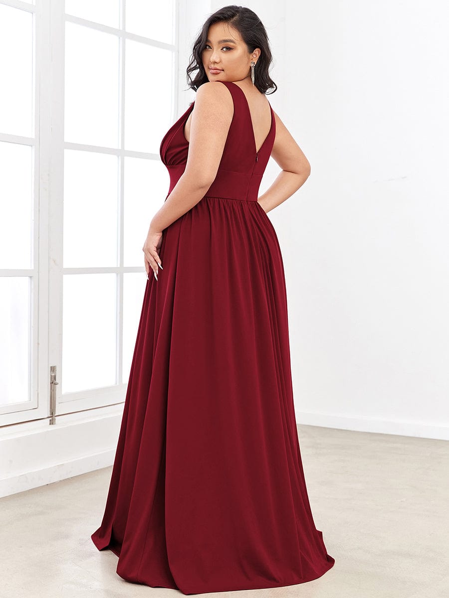 Plus Size Sleeveless V-Neck Empire Waist High Slit Floor-Length Evening Dress