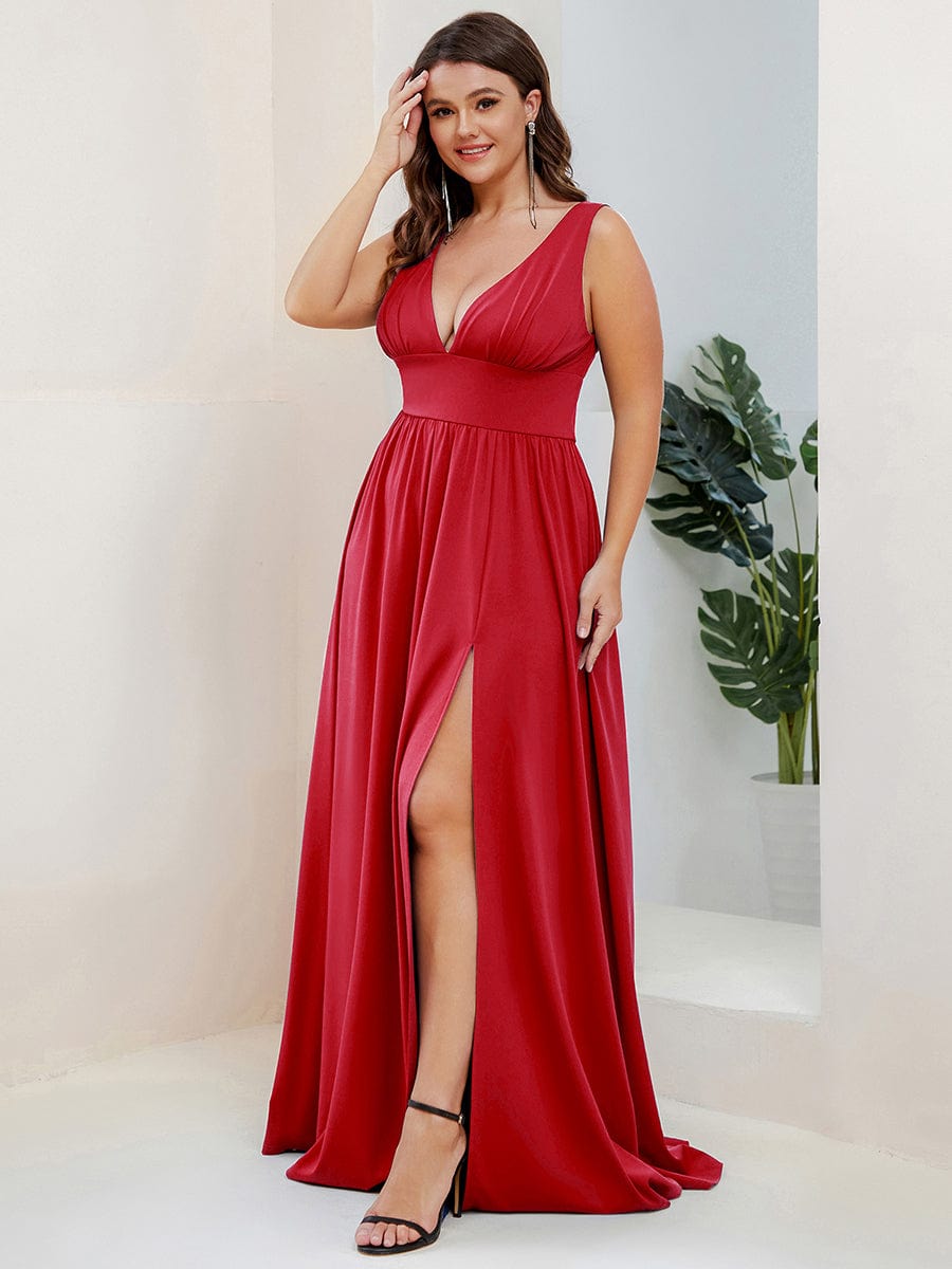 Custom Size Deep V-Neck Empire Waist Sleeveless Simple Evening Dress