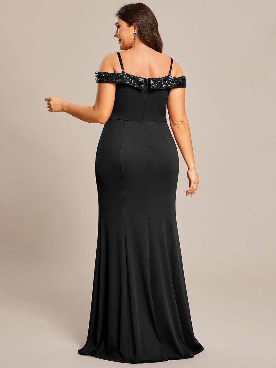 Elegant Sequin Sleeve Evening Dress with Spaghetti Straps