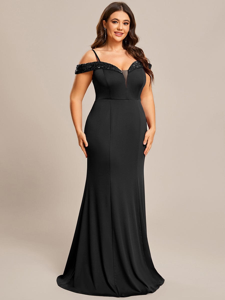 Stylish Plus Size Bodycon Deep V-Neck Sequin Evening Dress