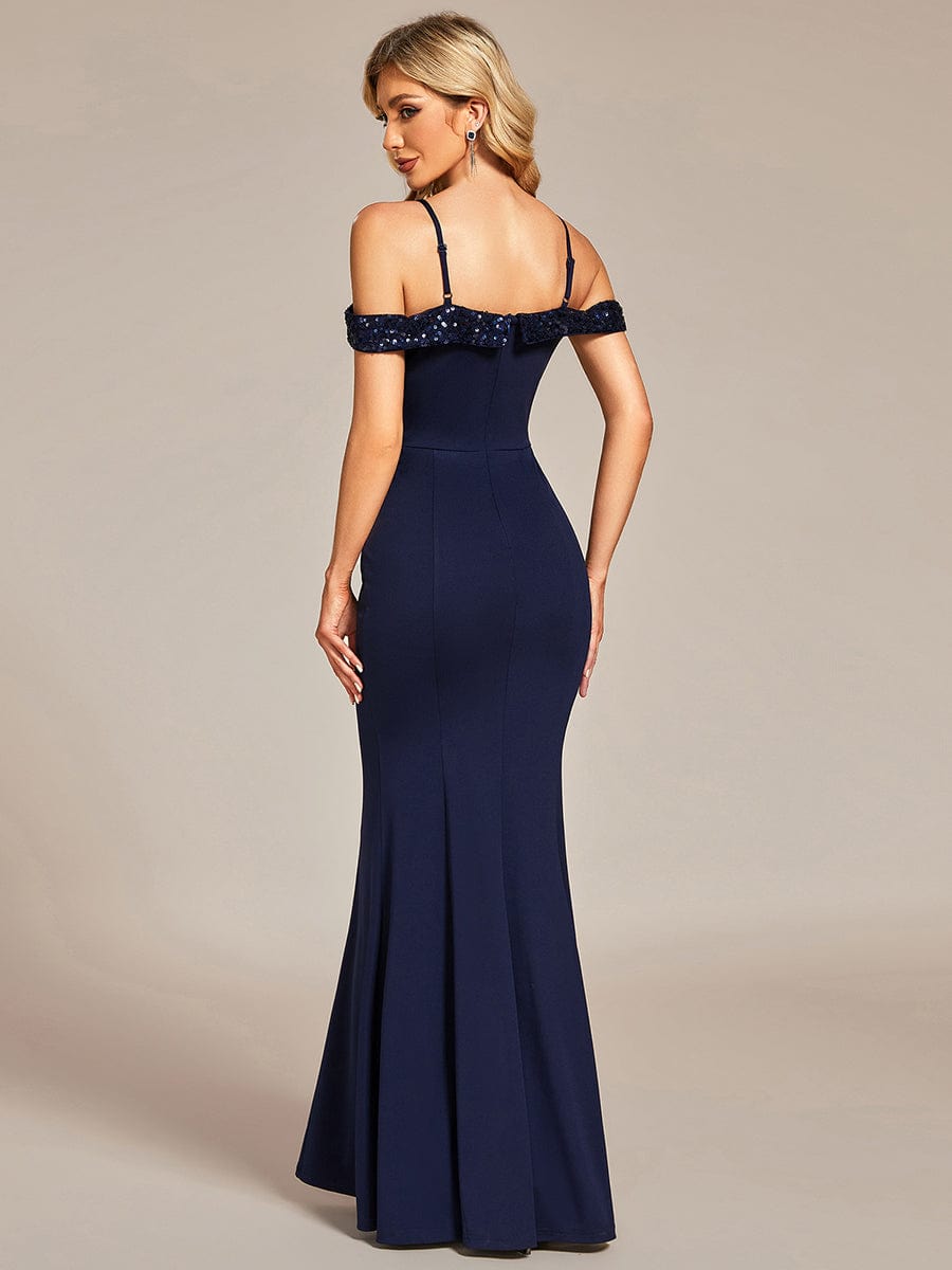 Elegant Sequin Sleeve Evening Dress with Spaghetti Straps